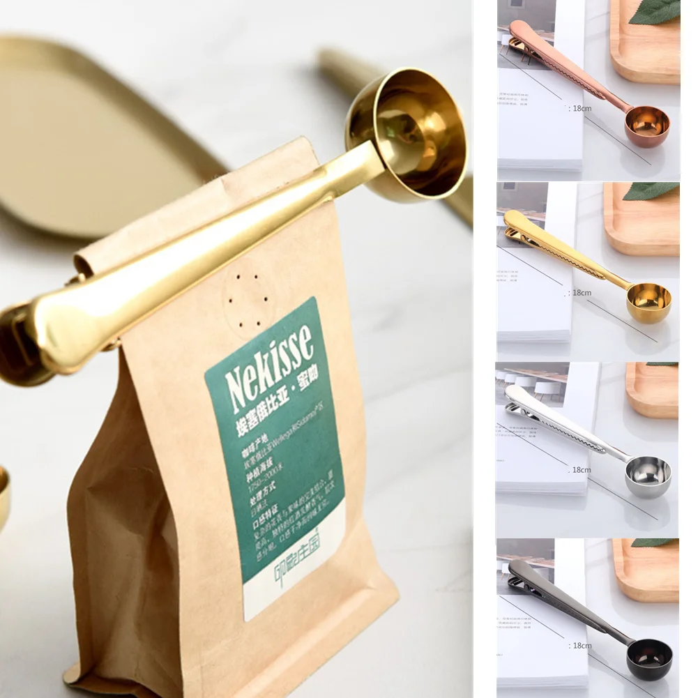 

Multifunction Coffee Scoop Stainless Steel Measuring Spoon With Clip Two-in-One Keep Fresh Spoon Kitchen Supply Accessories