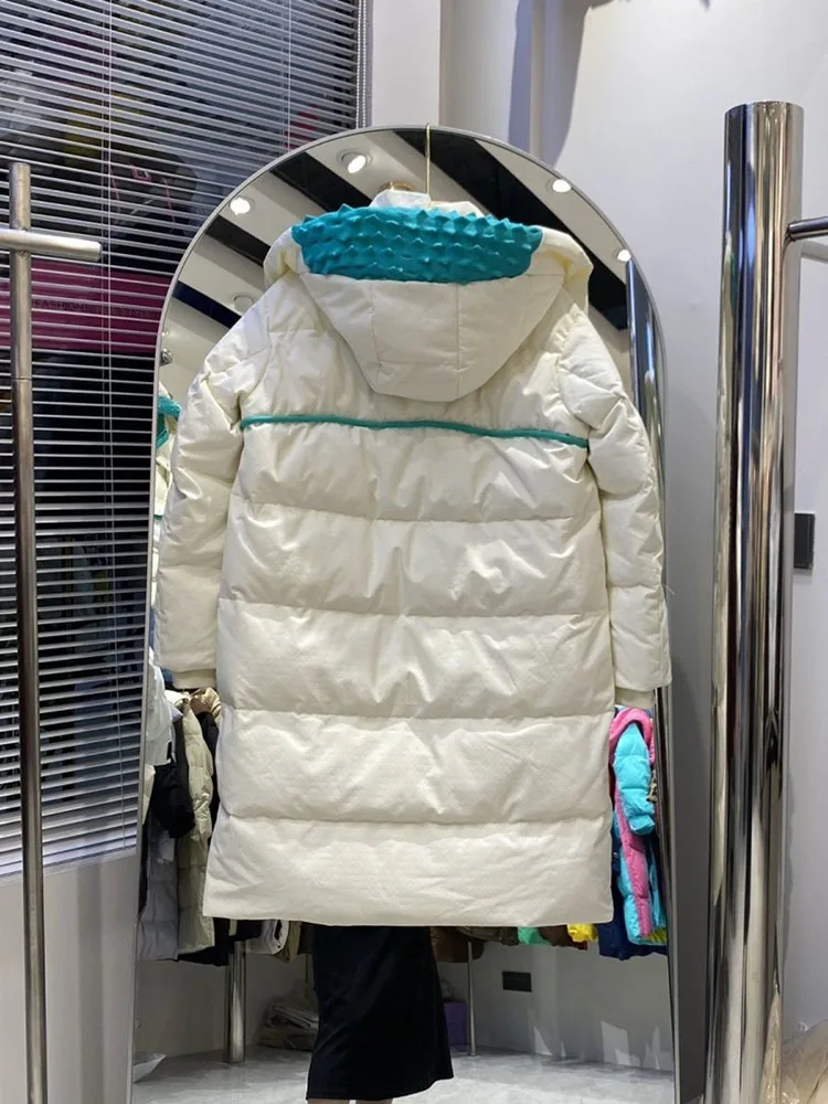 2024 Winter 90% White Duck Down Coat Women Gruba luźna odzież wierzchnia Ciepła kurtka puchowa Parka z kapturem