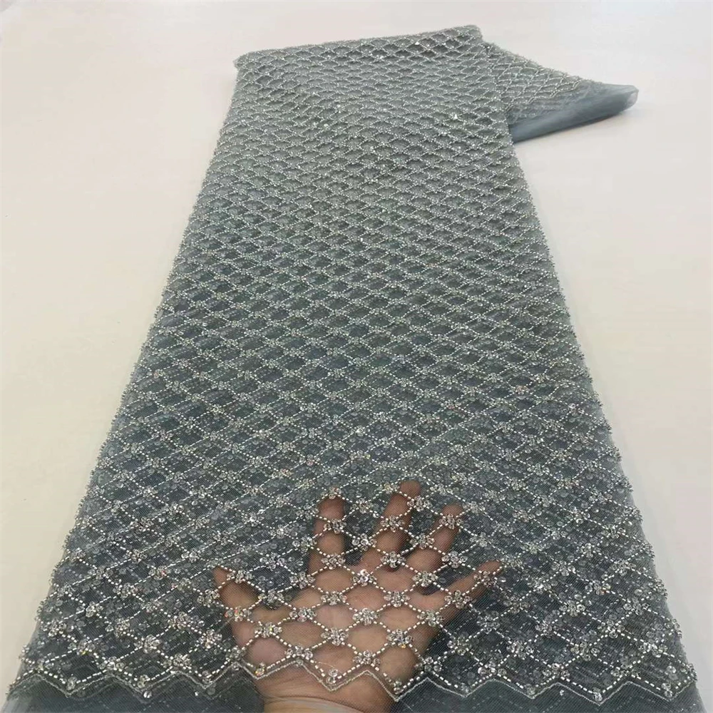 

African Beaded Lace Fabric 2023 High Quality Sequence Embroidery Lace French Nigerian Lace Fabric For Wedding Dress XZ-0375