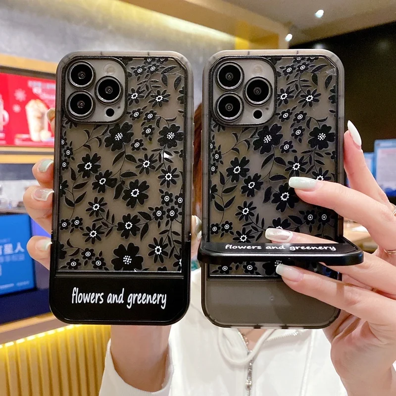 

Retro Flower Case For iPhone 11 12 13 Pro Max Holder Cover X Xs Max XR 14 7 8 Plus Matte Soft Silicone Shockproof Cover Coque