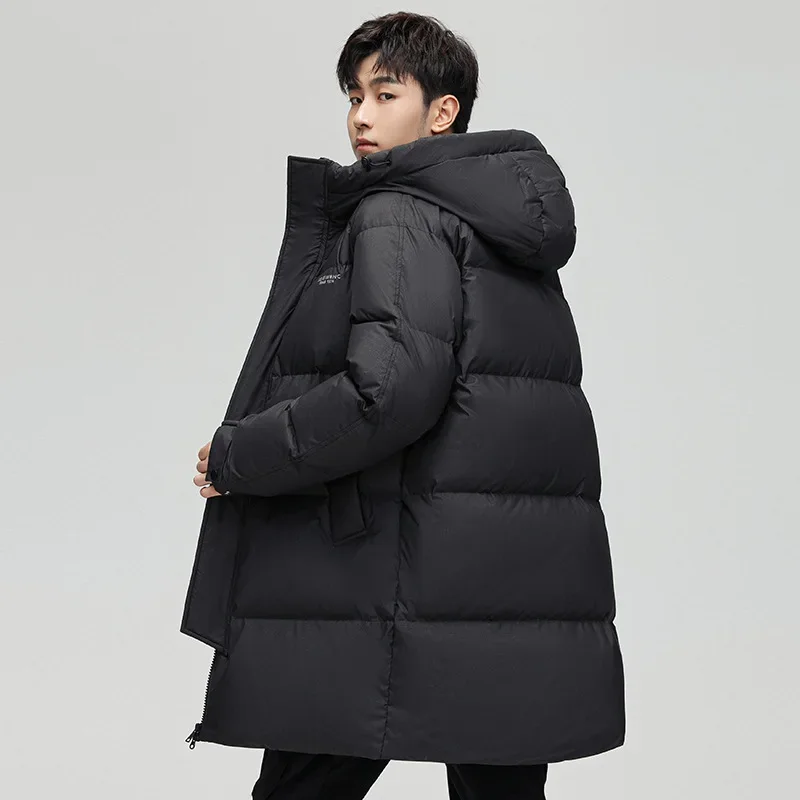 Модное однотонное зимнее пуховое пальто средней длины с капюшоном для мужчин