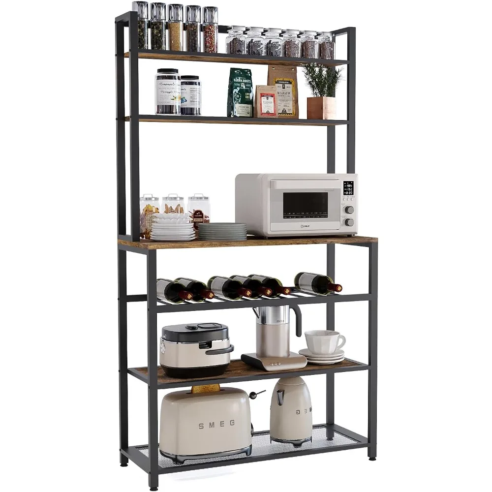 

Easyzon 6 Tier Bakers Racks for Kitchens with Storage, Freestanding Coffee Bar, Industrial Microwave Stand with Wine Rack