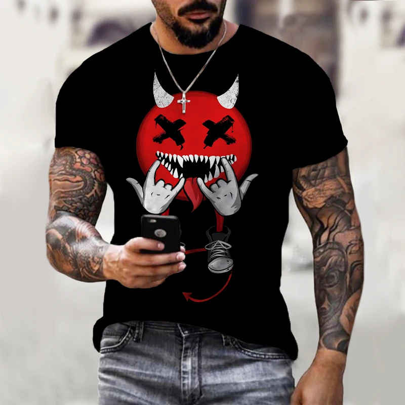 

2023 Summer New Men's T-Shirt + Shorts Set 3D Printed Little Devil Pattern Casual Short Sportswear Men's Two-piece Set