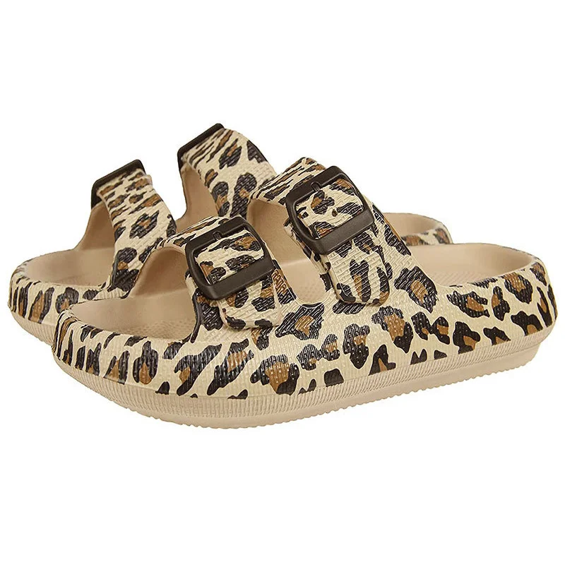 

Leopard Thick Platform Cloud Slippers for Women Double Buckle Soft Sole Pillow Slides Sandals Woman Summer Non Slip Flip Flops