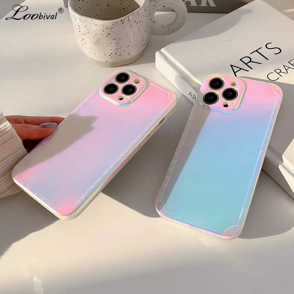 

Чехол для iPhone 13Pro, градиентный чехол Aurora для iPhone 13, 12, 11 Pro Max, Радужный лазер, цветная Защита камеры, мягкий силиконовый чехол