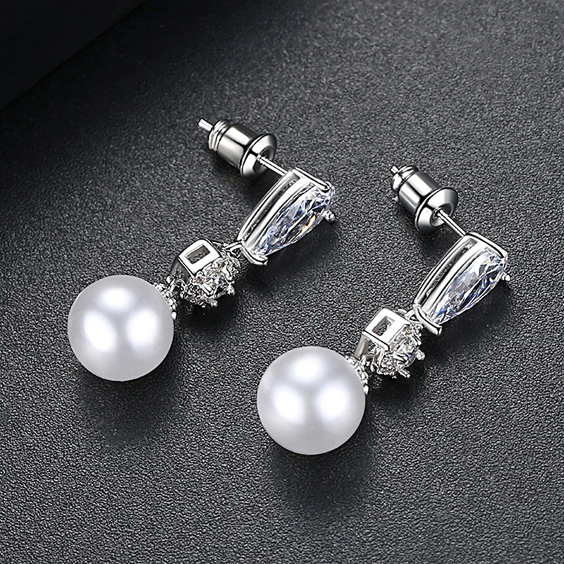 LUOTEEMI модные жемчужные висячие серьги с кристаллом CZ для женщин очаровательные