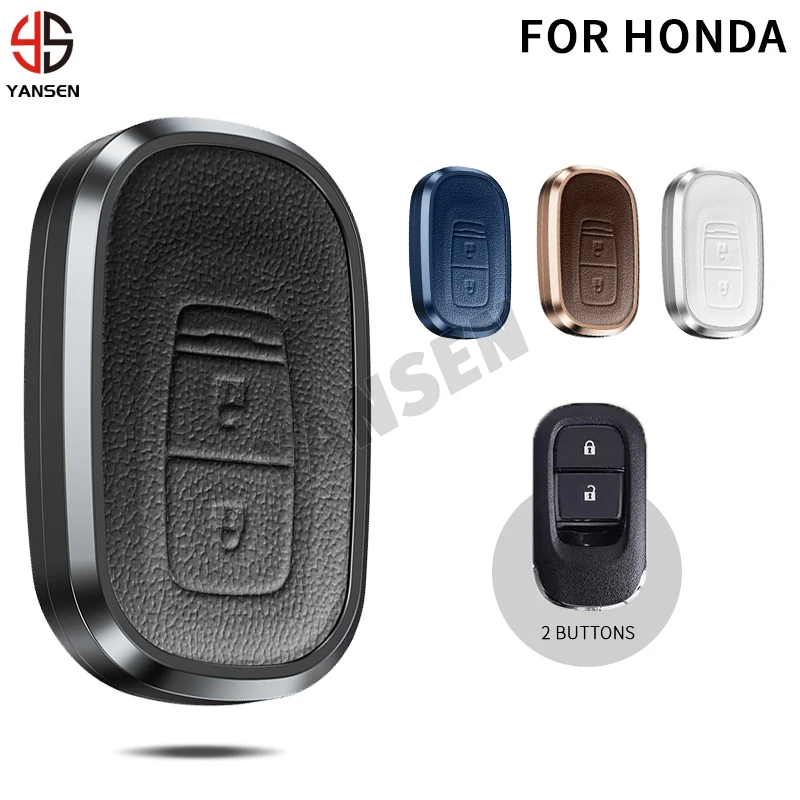 

For Honda CIVIC CRV Aluminum Alloy Leather XRV Car Key Cover Case Protective Shell 2 Buttons Keyring