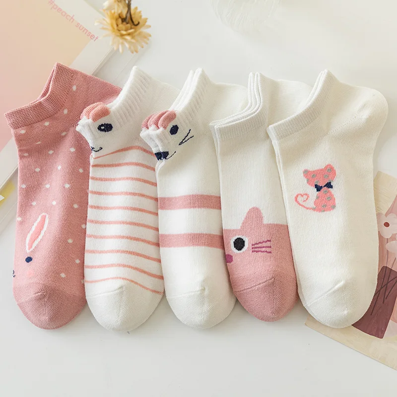 5pair/lot Cute Harajuku Women Socks Set Funny Spring Cat Dog Rabbit Panda Low Cut Short Women Kawaii Designer Socks