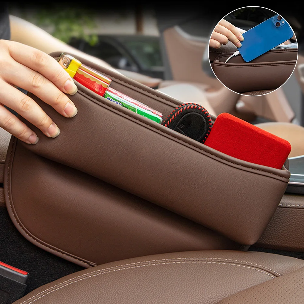 

Multifunctional Car Seat Gap Storage Box PU Leather Center Console Phone Holder Left Right Seat Gap Filling Sponge Organizer