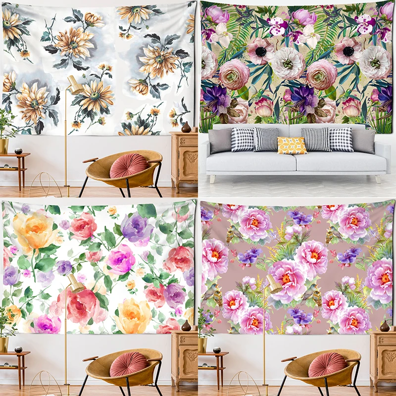 

Customizable Vintage Plant Floral Tapestry Wall Hanging Hippie Bedroom Living Room Home Decor Backdrop Fabric