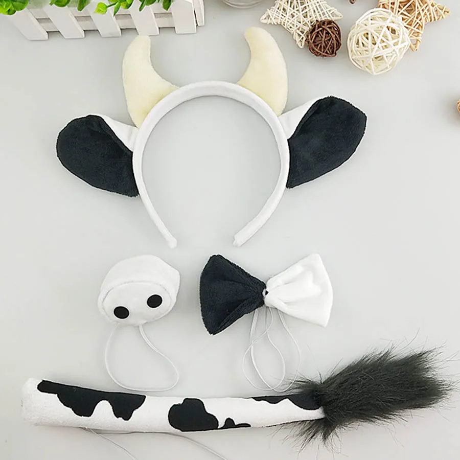 Плюшевые Головные уборы для взрослых и детей ободок волос в виде коровьего скота