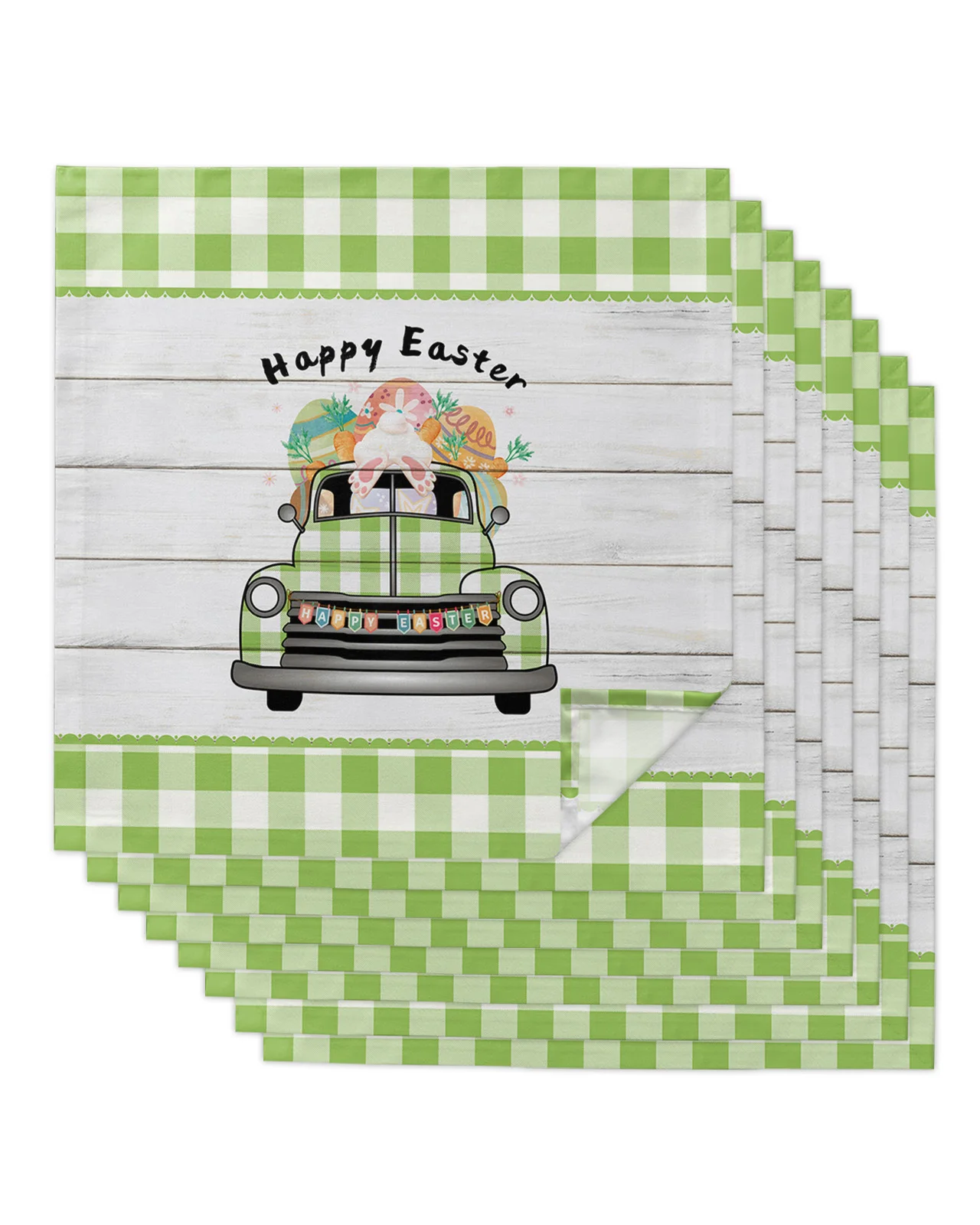 

Пасхальные зеленые клетчатые столовые салфетки в виде кролика, яйца, грузовика, столовые салфетки для ресторана, столовые приборы, украшени...