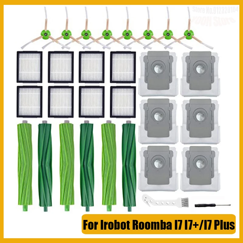

30Pcs Replacement Accessories For Irobot Roomba I7 I7+/I7 Plus E5 E6 E7 Vacuum Cleaner Brushes Filters Dust Bags Spare Parts Kit