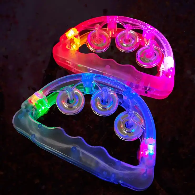 

LED Light up Tambourine Glow in The Dark Musical Flashing Tambourines Noise Maker Party KTV Club Atmosphere Prop 10pcs/Lot