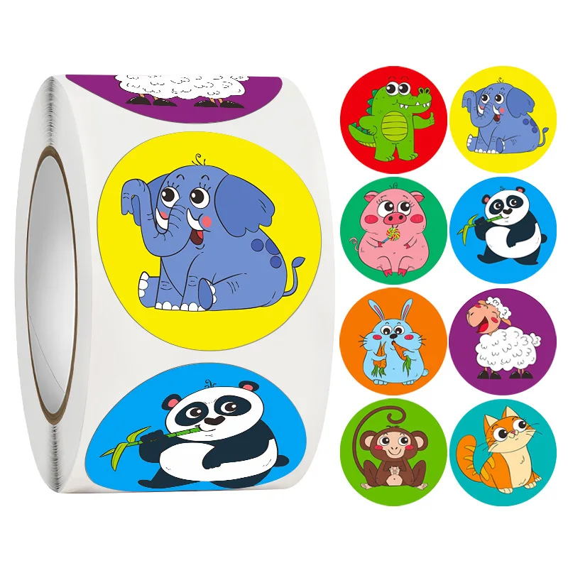 

500 шт./рулон, наклейки в виде животных