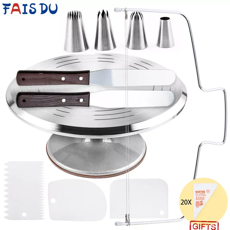 

12 Pcs/Set Turntable Pastry Rotating Plate For Cakes Stand Decorating Tools Accessories Stainless Steel Pastry Case Bag