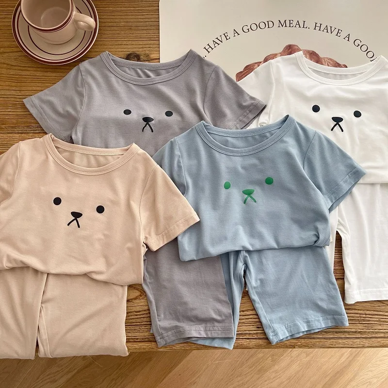 

Детский летний комплект одежды, футболка с коротким рукавом и штаны с высокой талией, на возраст 0-4 года