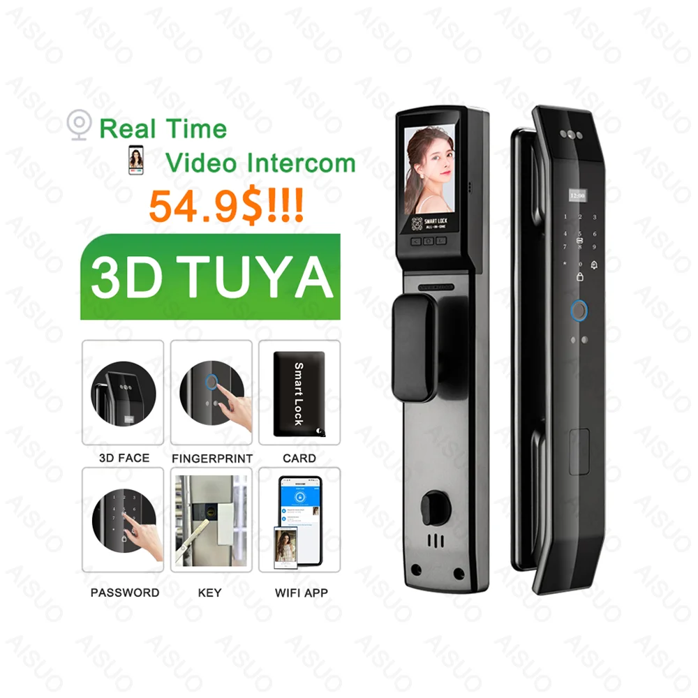 Фото Video En Tiempo Real WIFI APLICACION Huella Digital Cerradura De Puerta Inteligente Con Camara Cerradura Inteligente Digital №1