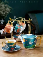 chinese style ceramic coffee cup and saucer set afternoon porcelain mug flower tea set home drinkware coffeeware gift