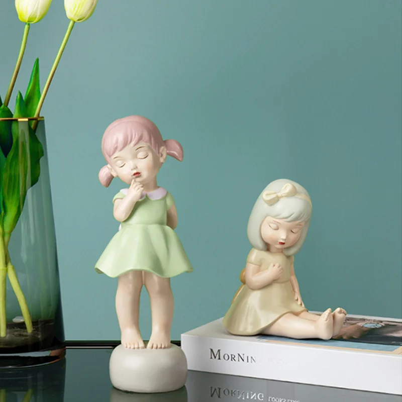 

Resin NORTEUINS Loli Girl Figurines Nordic Creative Desktop Sculpture For Interior Home Decoration Accessories For Living Room