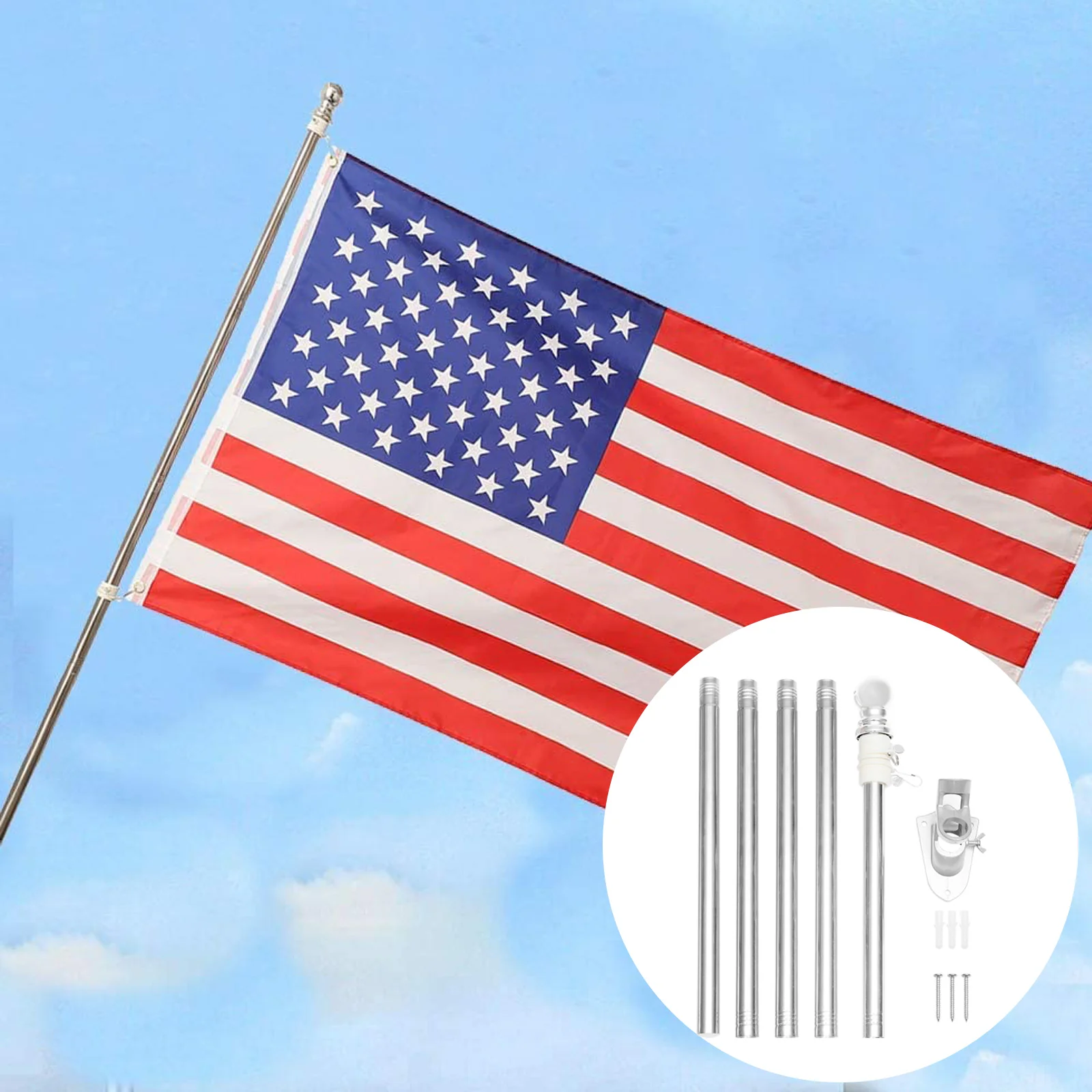 

1 Set of Stainless Steel Flag Pole Professional Flag Pole with Base and Screws