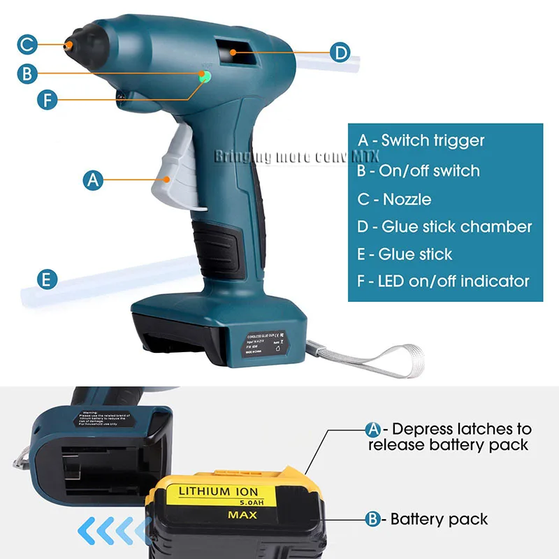 

Cordless Hot Glue Gun for Dewalt 18V 20V max Battery 무선 글루건 use 11mm Glue Sticks for Arts&Crafts&DIY Electric Heat Repair Tool