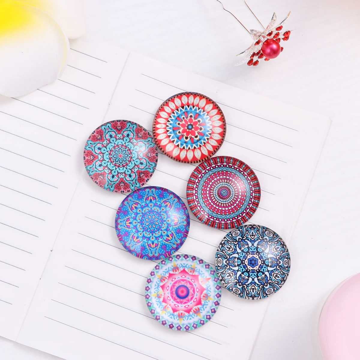 

6pcs Mandala Fridge Magnets Glass Refrigerator Magnet Whiteboard Magnets Home Decoration (Random Pattern)