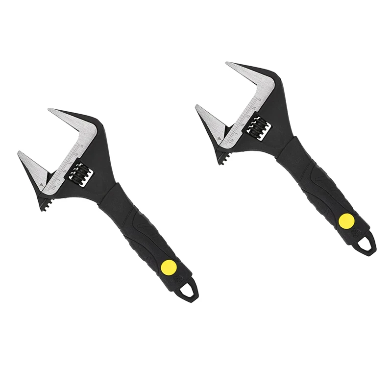 

2 Pc 6-Inch Adjustable Wrench With Grip Wide Mouth Anti-Rust For Plumbing, Automotive, Household Repairs