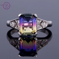 79mm tourmaline zircon wedding ring silver color jewelry ring for women fashion multicolor bridal lady party anniversary gift