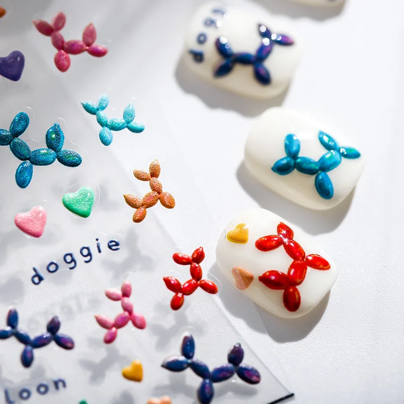 Акриловые гравированные красочные наклейки для ногтей в форме сердца и собаки DIY