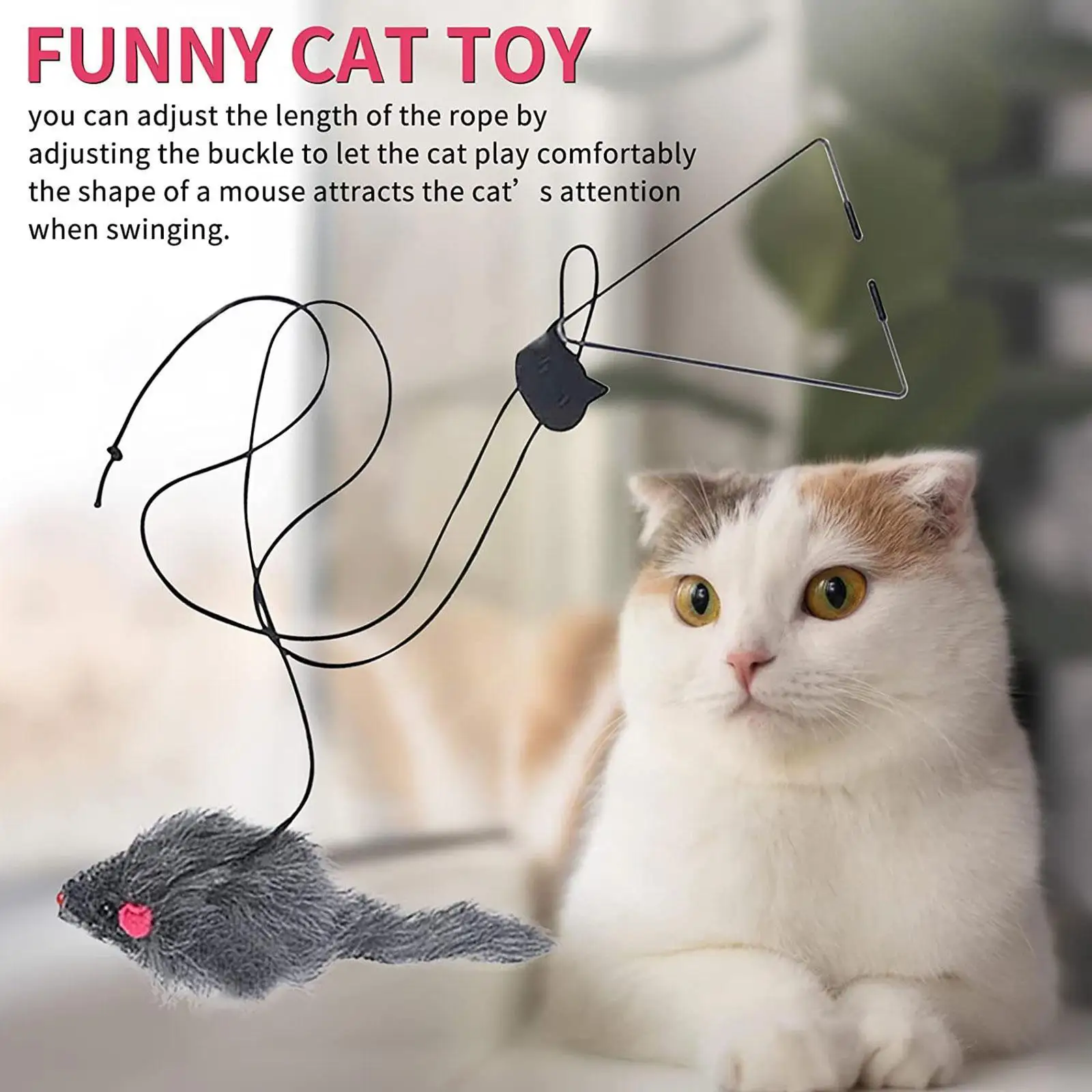 

Interactive Toy Hanging Door Retractable Scratch Rope Mouse Long Stick Kitten Feather Toys For Exercise U3p5