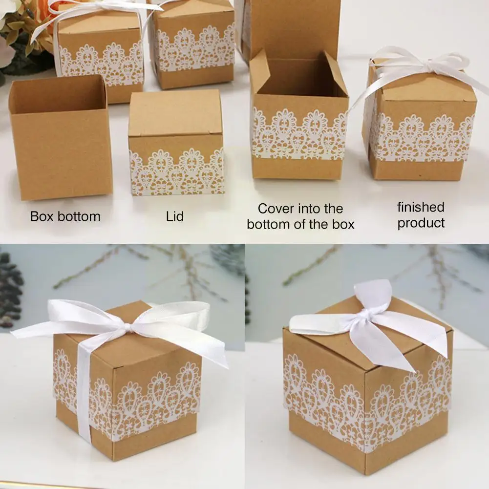 

10 шт. Классическая кружевная коробка для конфет с бантом, коробка для торта на свадьбу, день рождения, коробка для белого шоколада, ленточная...