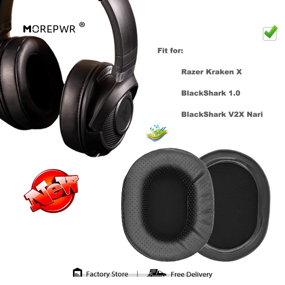 Almohadillas de repuesto Morepwr para auriculares Razer Kraken X BlackShark 1,0 BlackShark V2X Nari, piezas de auriculares, almohadillas de cuero, orejeras