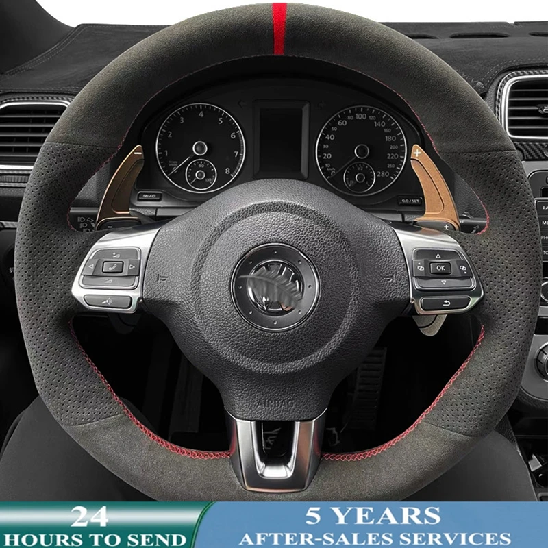 

Customized Car Steering Wheel Cover Black Suede For Volkswagen Golf 6 GTI MK6 VW Polo GTI Scirocco R Passat CC R-Line 2010