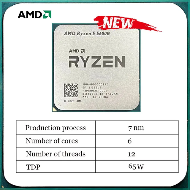 NEW AMD Ryzen 5 5600G R5 5600G 3.9GHz Six-Core Twelve-Thread 65W CPU Processor L3=16M 100-000000252 Socket AM4 NO FAN 4