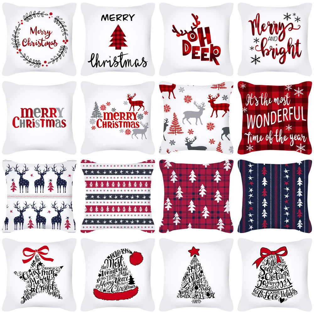 

45x45cm Elk Christmas Pillowcase Merry Christmas Decor For Home Cristmas Cushion Cover Ornament 2021 Navidad Gifts New Year 2022