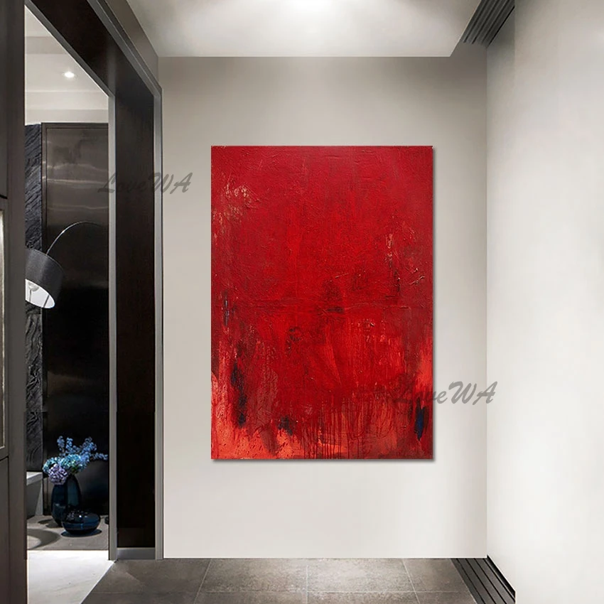 

Textured Acrylic Painting Contemporary Unframed Linen Canvas Wall Art Home Decoration Pieces Modern Red Abstract Picture