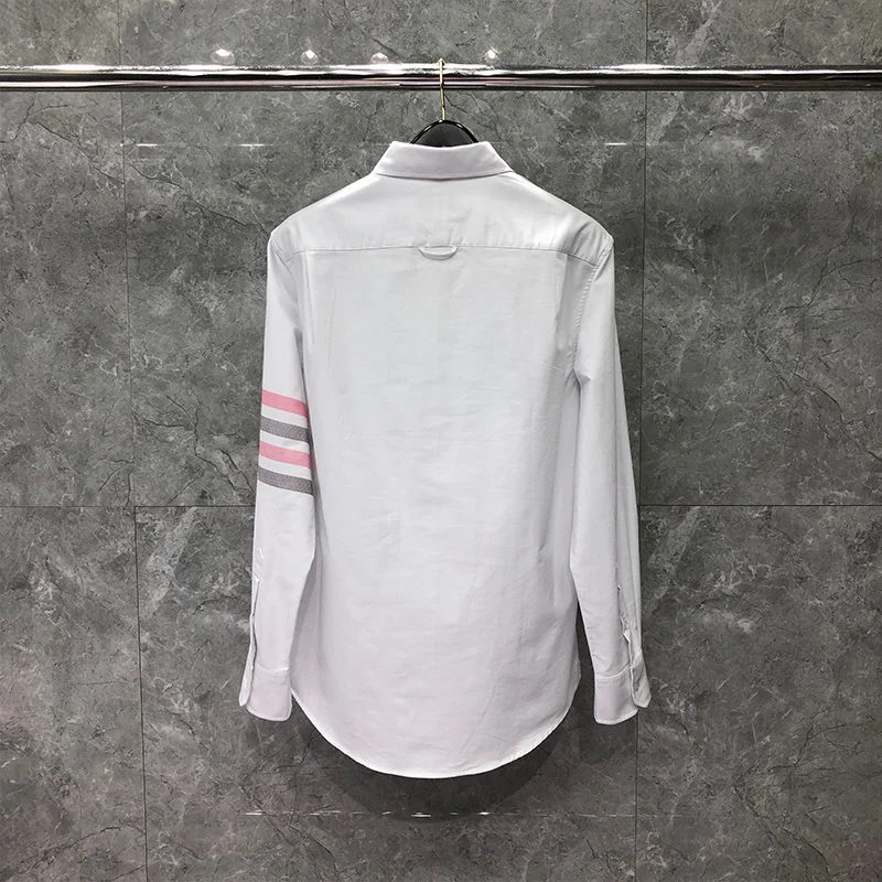 THOM Spring Autunm Fashion Brand Men's Pink Gray 4-bar Striped Casual Cotton Oxford Custom Wholesale TB Shirt