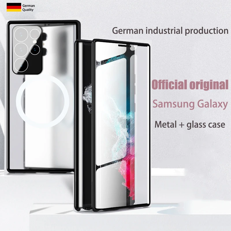 Metal aluminium alloy Case For Samsung Galaxy S23 S22 S21 Ultra 360° Full enclosed Protection Magnetic Adsorption Glass case