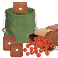 foldable picnic basket leather foraging bags picking bag camping fruit food storage canvas belt bag outdoor kitchen backpack