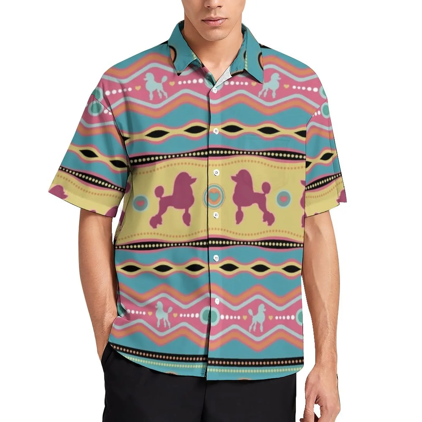 

Милые повседневные рубашки с пуделем, веселая красочная рубашка для отпуска в стиле ретро, Гавайские трендовые блузки, мужские большие размеры с принтом