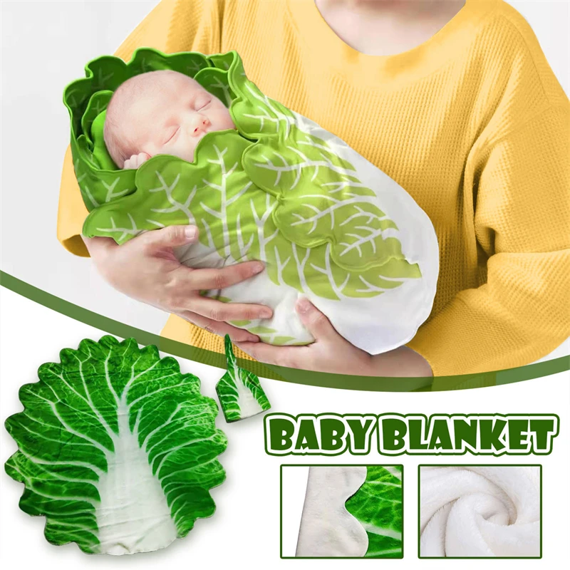 

Newborn Receiving Blankets Baby Wrap Blankets Super Soft Printed Flannel With Hat Blanket Biscuit Simulation Cabbage Blanket