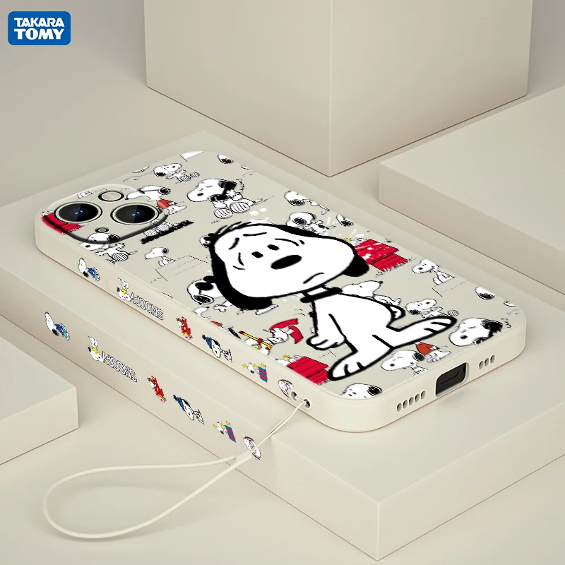 

Charlie Brown Love Snoopy For Apple iPhone 13 12 Mini 11 Pro XS MAX XR X 8 7 6S SE Plus Liquid Left Rope Silicone Phone Case