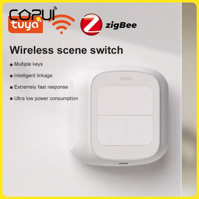 

Беспроводной переключатель Tuya Wi-Fi/ZigBee, кнопочный контроллер, 2 клавиши, 6 сцены, автоматизация с питанием от аккумулятора, Функция Smart Life