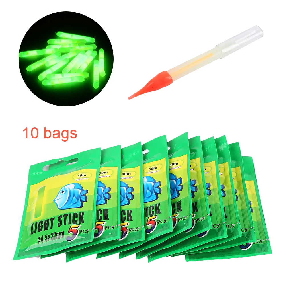 50pcs 4.5*37mm/6.0*50mm/7.0*75mm Fireflies For Fishing Float Fluorescent Lightstick Light Night Float Rod Lights Dark Glow Stick