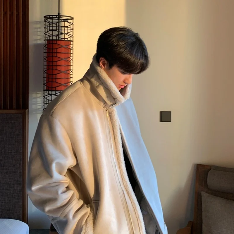 2022 Winter Thickened Suede Jacket Men Warm Fashion Casual Thick Lamb Wool Jacket Korean Loose Short Coat Mens Clothes M-XL