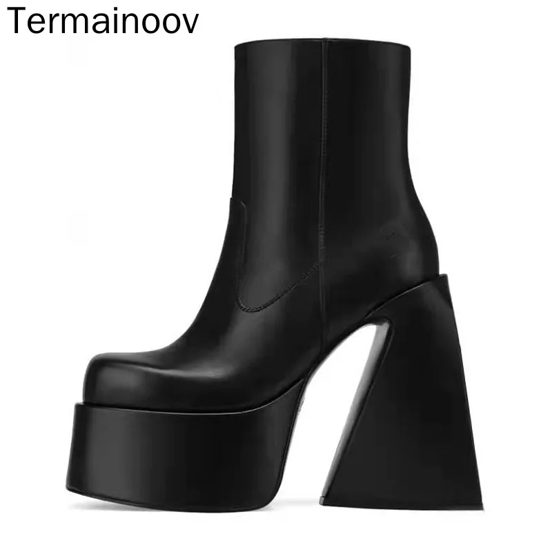 

Termainoov New Women Boots Chunbky Heeled Wedding Shoes Winter Quare Toe High Heels Platform Fashion Ankle Boots