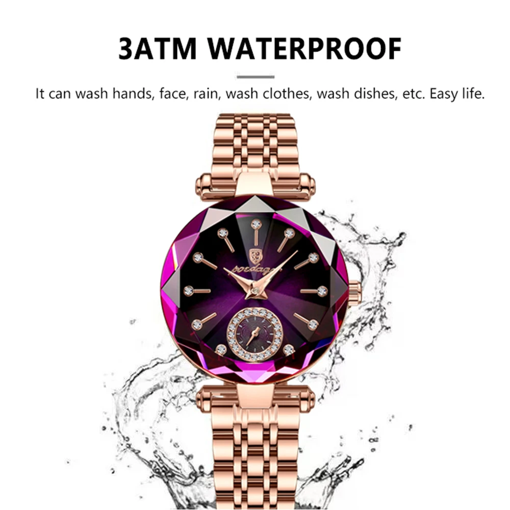 Jam Tangan POEDAGAR untuk Wanita Jam Tangan Kuarsa Desain Perhiasan Mewah Baja Rose Gold Jam Tangan Wanita Kedap Air Modis Merek