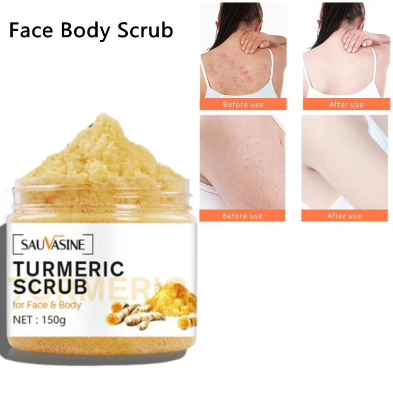 

Turmeric Face Body Scrub Soften Cutin Brightening Moisturizing Salt Pore Cleaning Skin Smooth Exfoliating Anti-Acne Sugar Cream