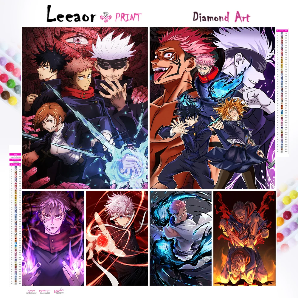 Алмазная живопись, аниме персонажи, искусство, заклинание, борьба, иллюстрация, 5D мозаика «сделай сам», вышивка крестиком, украшение для дома, комнаты, подарок на день рождения